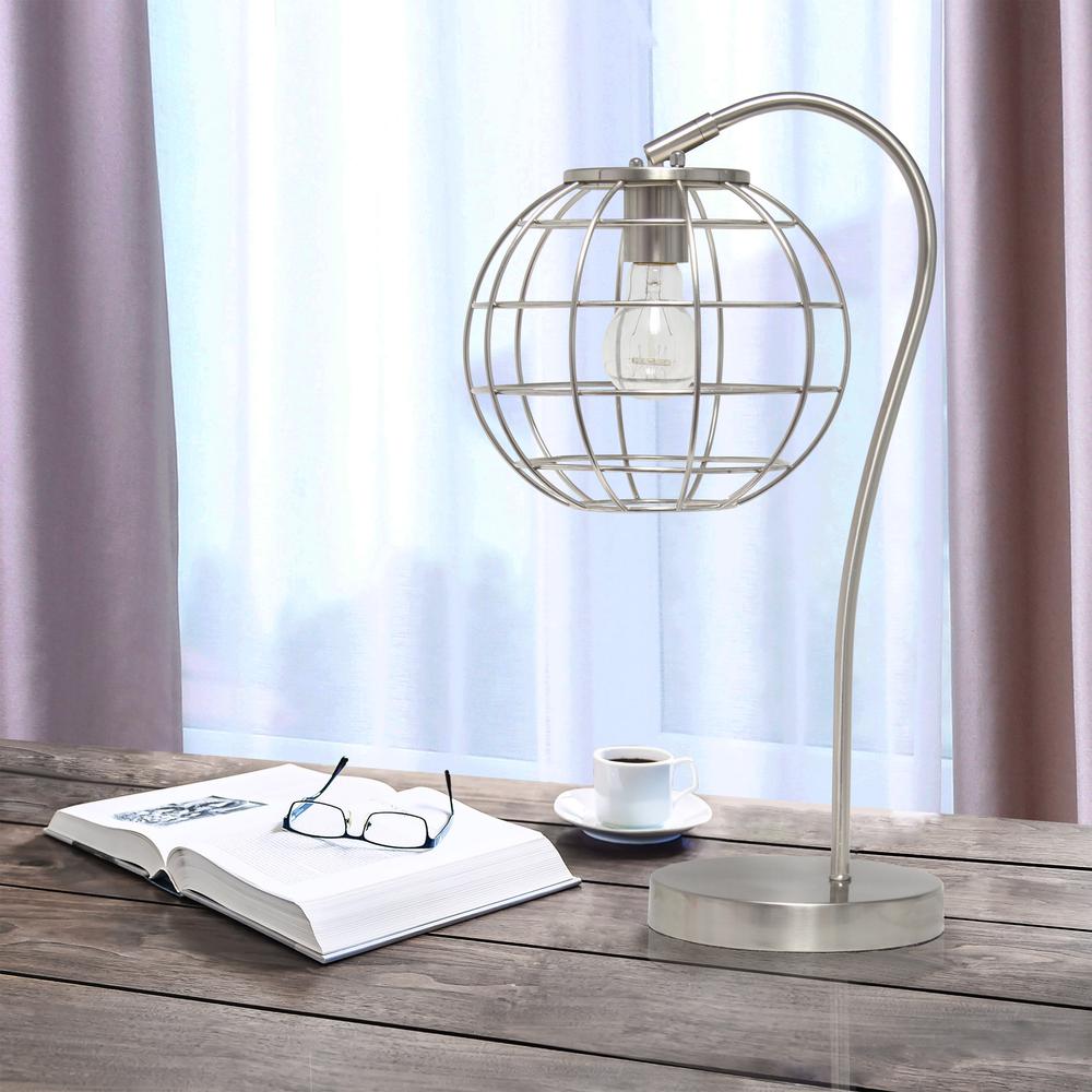 Arched Metal Cage Table Lamp, Brushed Nickel. Picture 2