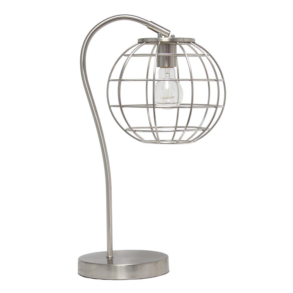 Arched Metal Cage Table Lamp, Brushed Nickel. Picture 5