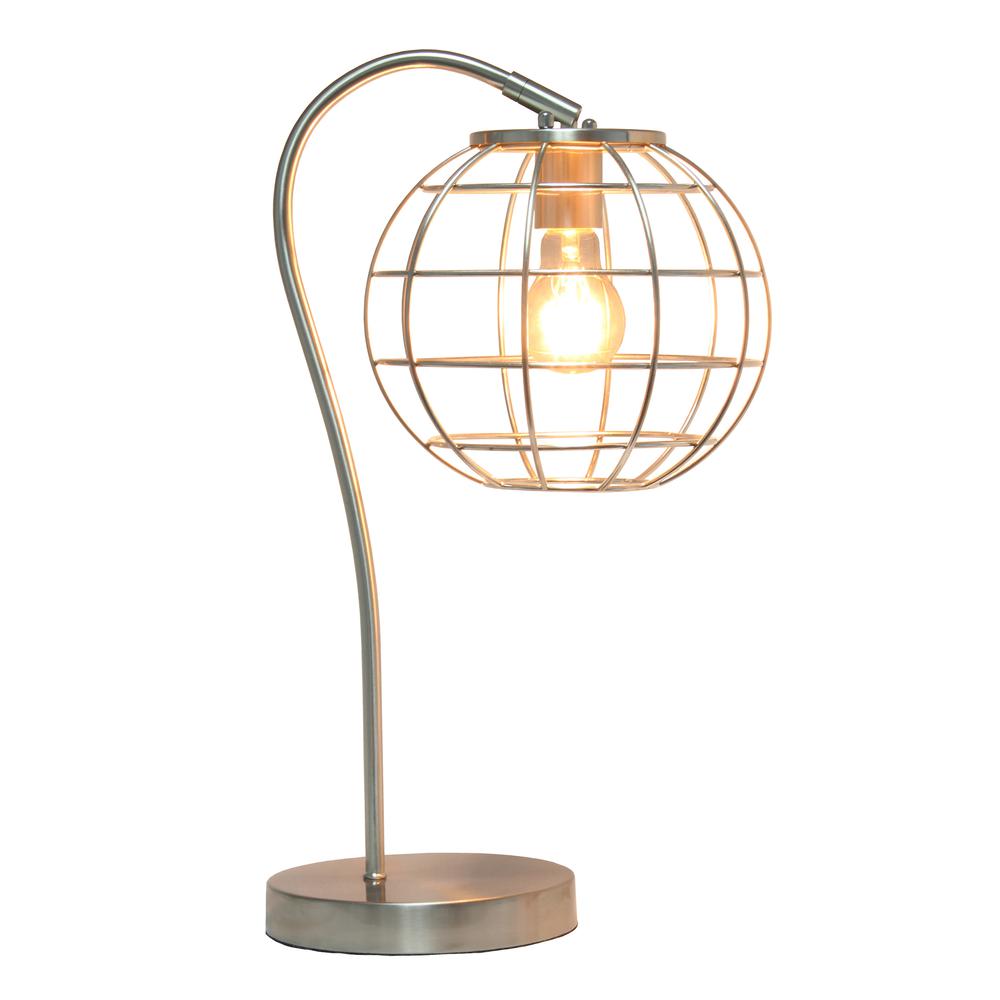 Arched Metal Cage Table Lamp, Brushed Nickel. Picture 6