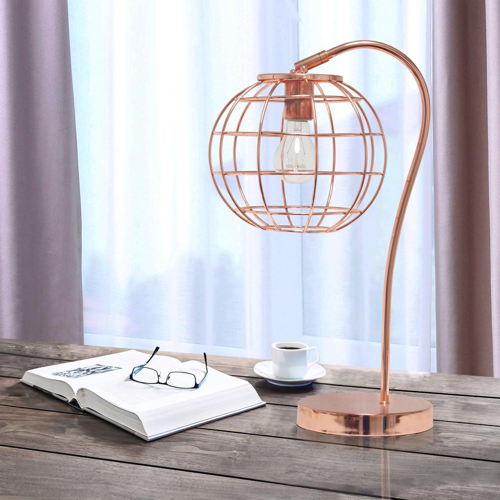 Arched Metal Cage Table Lamp, Rose Gold. Picture 2
