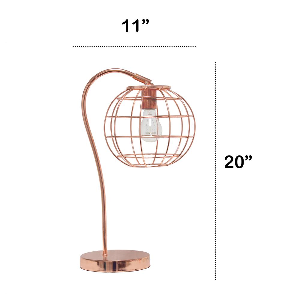 Arched Metal Cage Table Lamp, Rose Gold. Picture 3