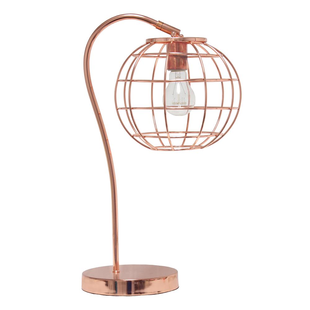 Arched Metal Cage Table Lamp, Rose Gold. Picture 5