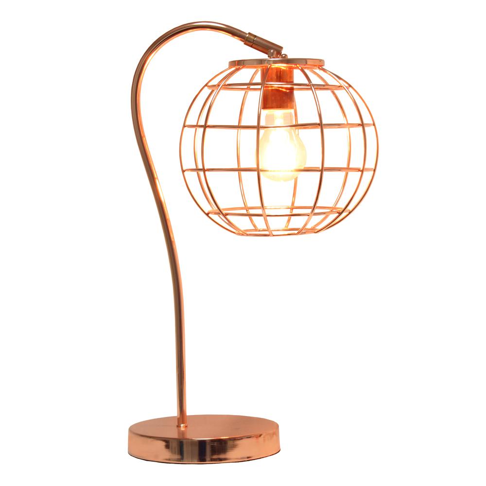 Arched Metal Cage Table Lamp, Rose Gold. Picture 6