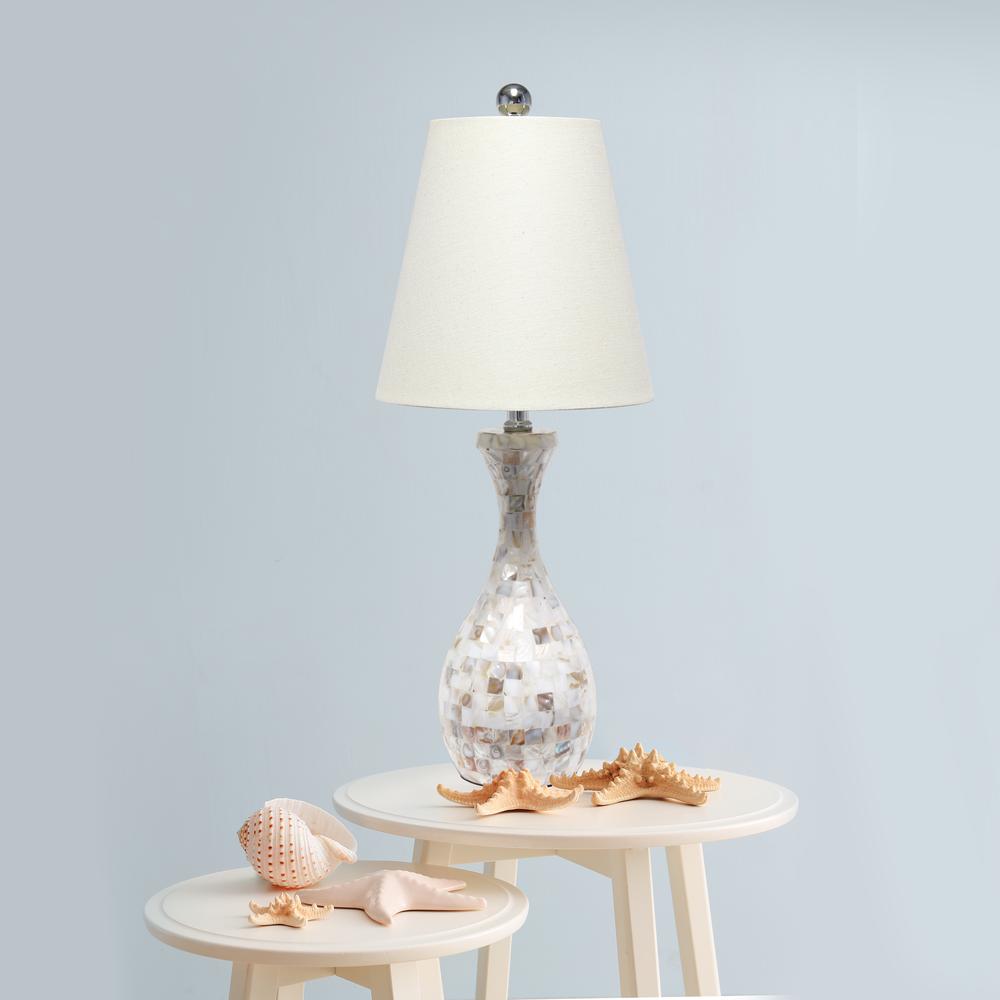 Malibu Curved Mosaic Seashell Table Lamp with Chrome Accents. Picture 2