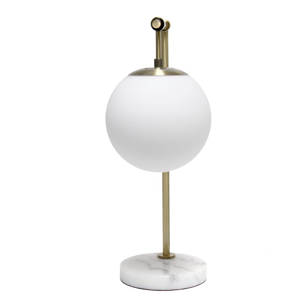 Studio Loft Globe Shade Table Desk Lamp With Marble Base and Antique Brass Arm. Picture 1