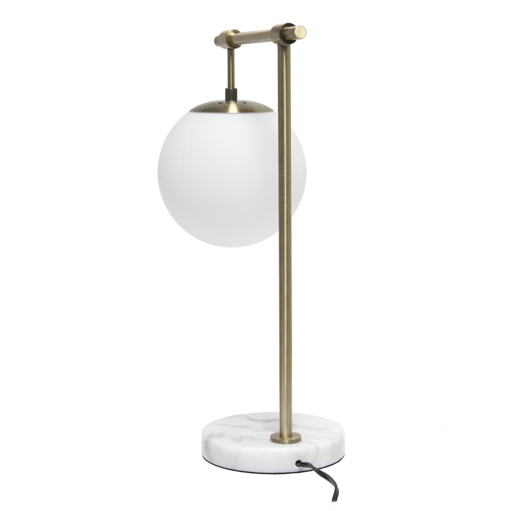 Studio Loft Globe Shade Table Desk Lamp With Marble Base and Antique Brass Arm. Picture 2