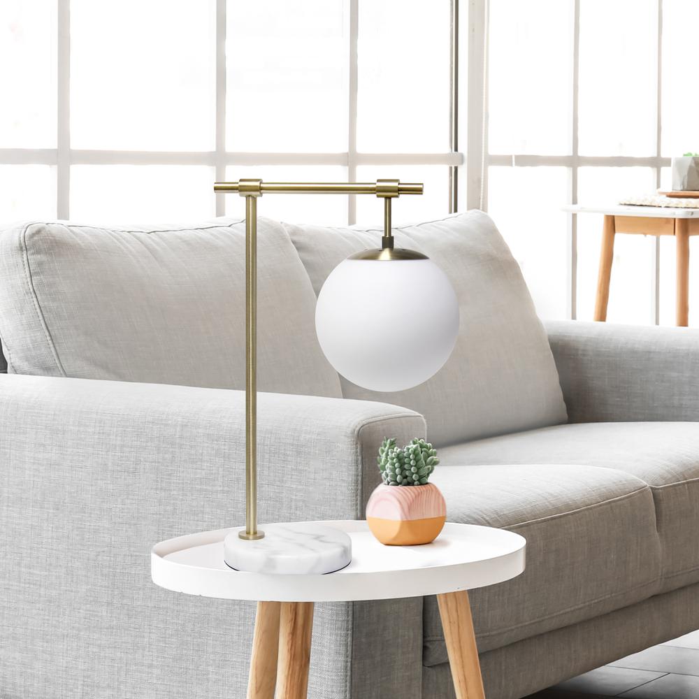 Studio Loft Globe Shade Table Desk Lamp With Marble Base and Antique Brass Arm. Picture 14