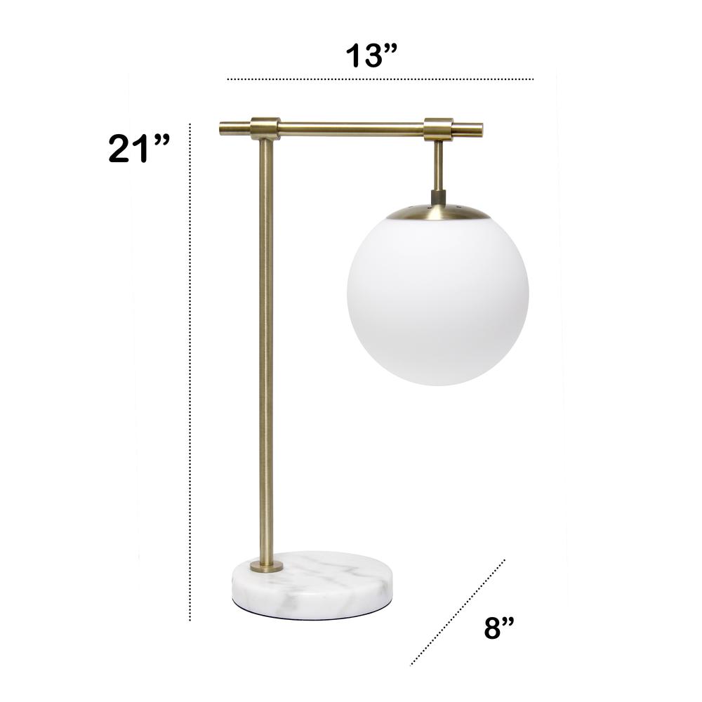 Studio Loft Globe Shade Table Desk Lamp With Marble Base and Antique Brass Arm. Picture 12