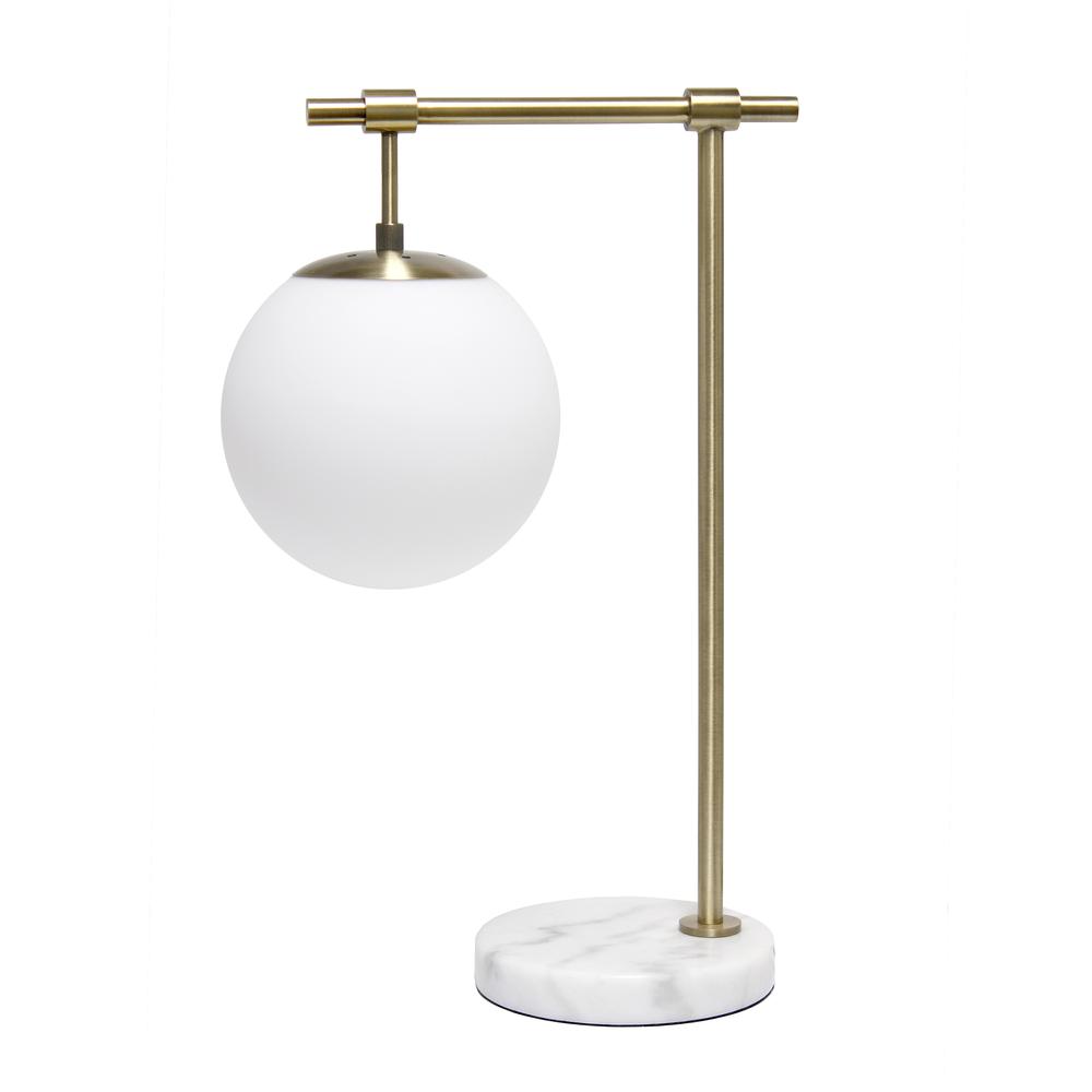Studio Loft Globe Shade Table Desk Lamp With Marble Base and Antique Brass Arm. Picture 3