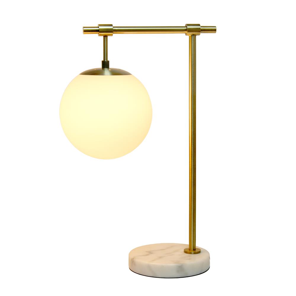Studio Loft Globe Shade Table Desk Lamp With Marble Base and Antique Brass Arm. Picture 4