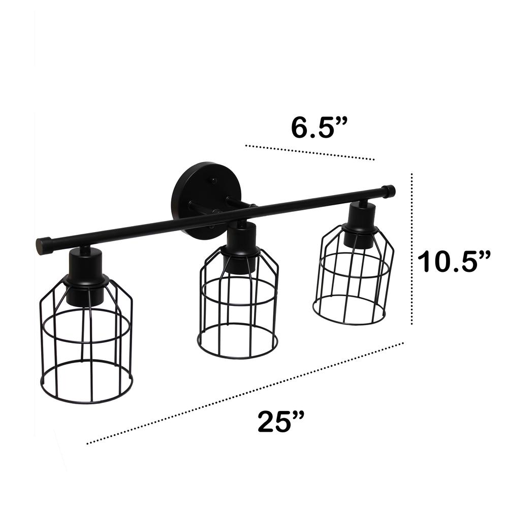 3 Light Industrial Wired Vanity Light, Matte Black. Picture 3