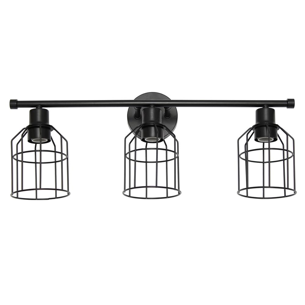 3 Light Industrial Wired Vanity Light, Matte Black. Picture 5