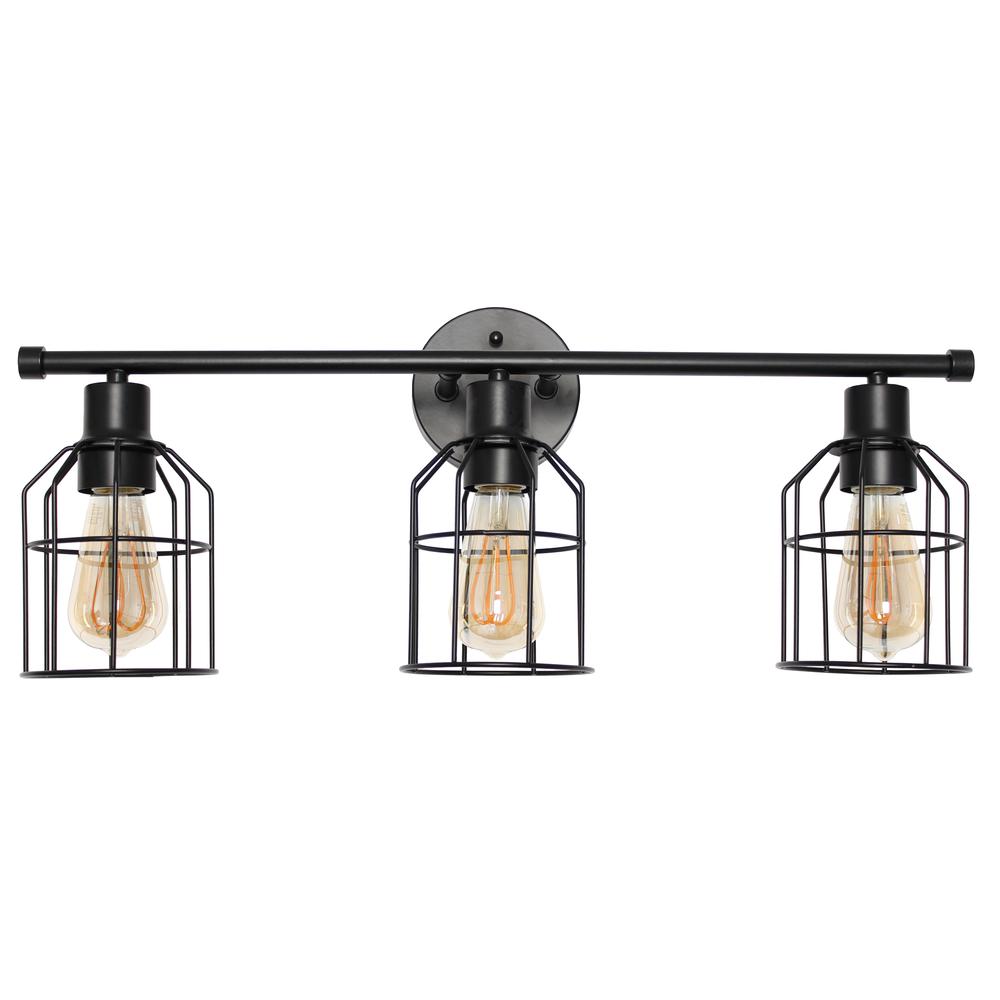 3 Light Industrial Wired Vanity Light, Matte Black. Picture 6