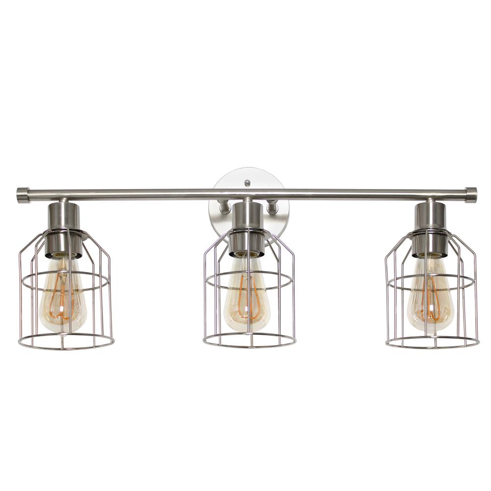 3 Light Industrial Wired Vanity Light, Brushed Nickel. Picture 6