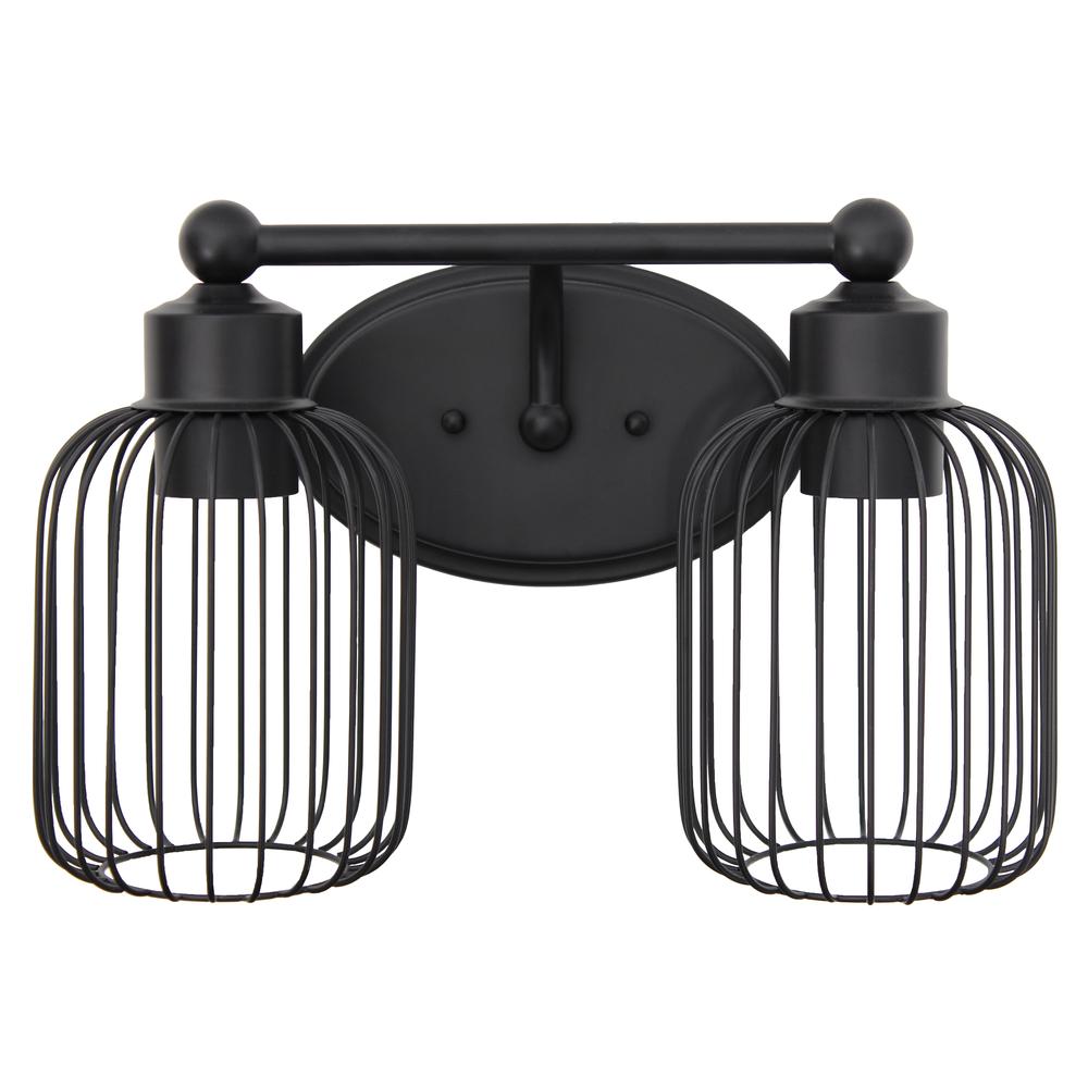Two Light Industrial Cage Vanity Uplight Downlight Wall Mounted Fixture. Picture 1