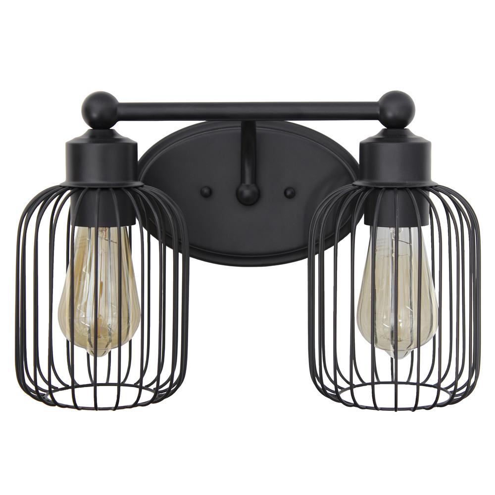 Two Light Industrial Cage Vanity Uplight Downlight Wall Mounted Fixture. Picture 2