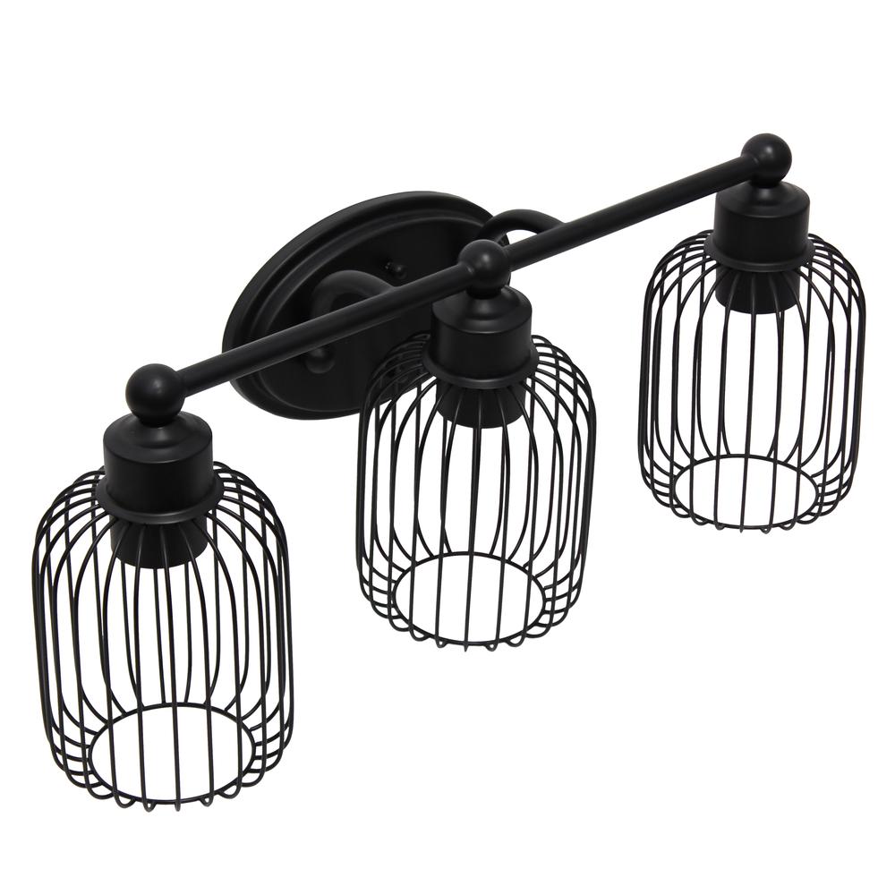 Three Light Industrial Cage Vanity Uplight Downlight Wall Mounted Fixture. Picture 4