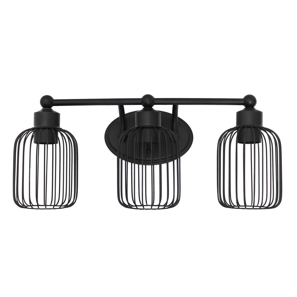 Three Light Industrial Cage Vanity Uplight Downlight Wall Mounted Fixture. Picture 1