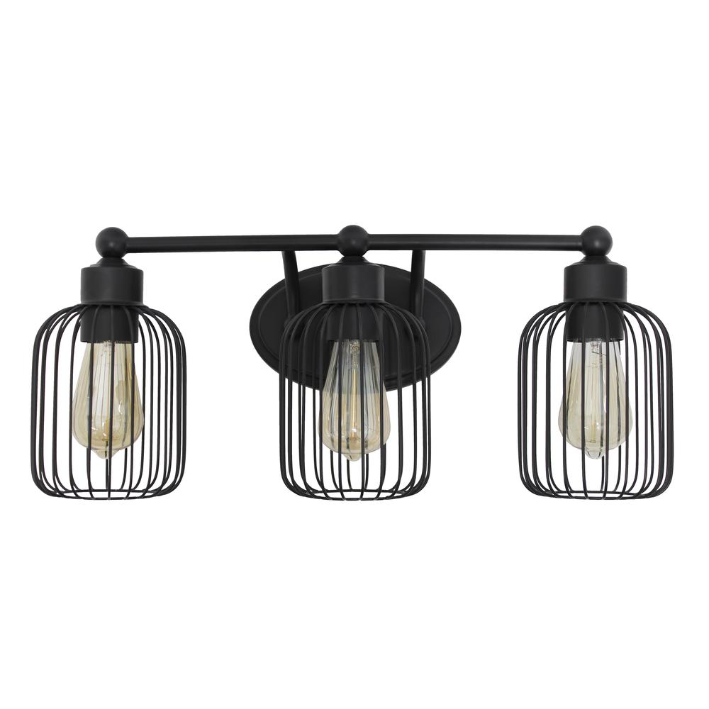 Three Light Industrial Cage Vanity Uplight Downlight Wall Mounted Fixture. Picture 2