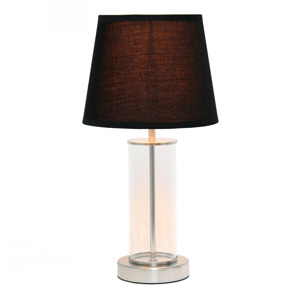 Encased Metal and Clear Glass Table Lamp, Brushed Nickel and Black. Picture 2