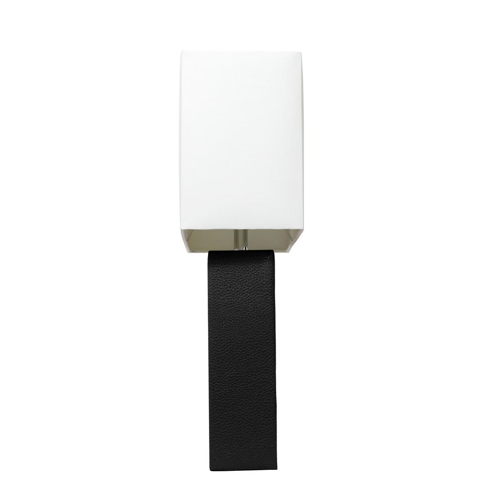 Modern Leather Table Lamp with White Fabric Shade, Black. Picture 2