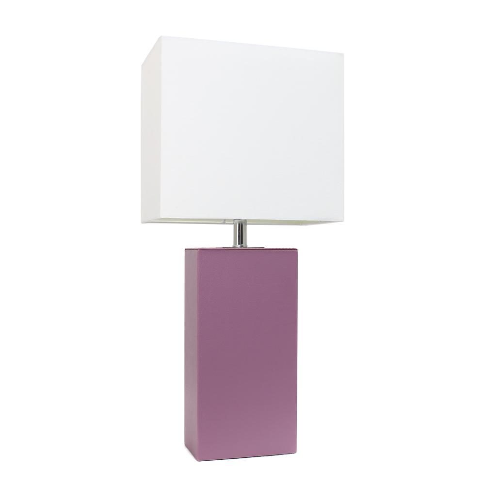 Elegant Designs Modern Leather Table Lamp with White Fabric Shade, Purple
