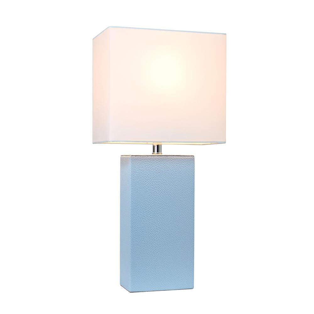 Elegant Designs Modern Leather Table Lamp with White Fabric Shade, Periwinkle