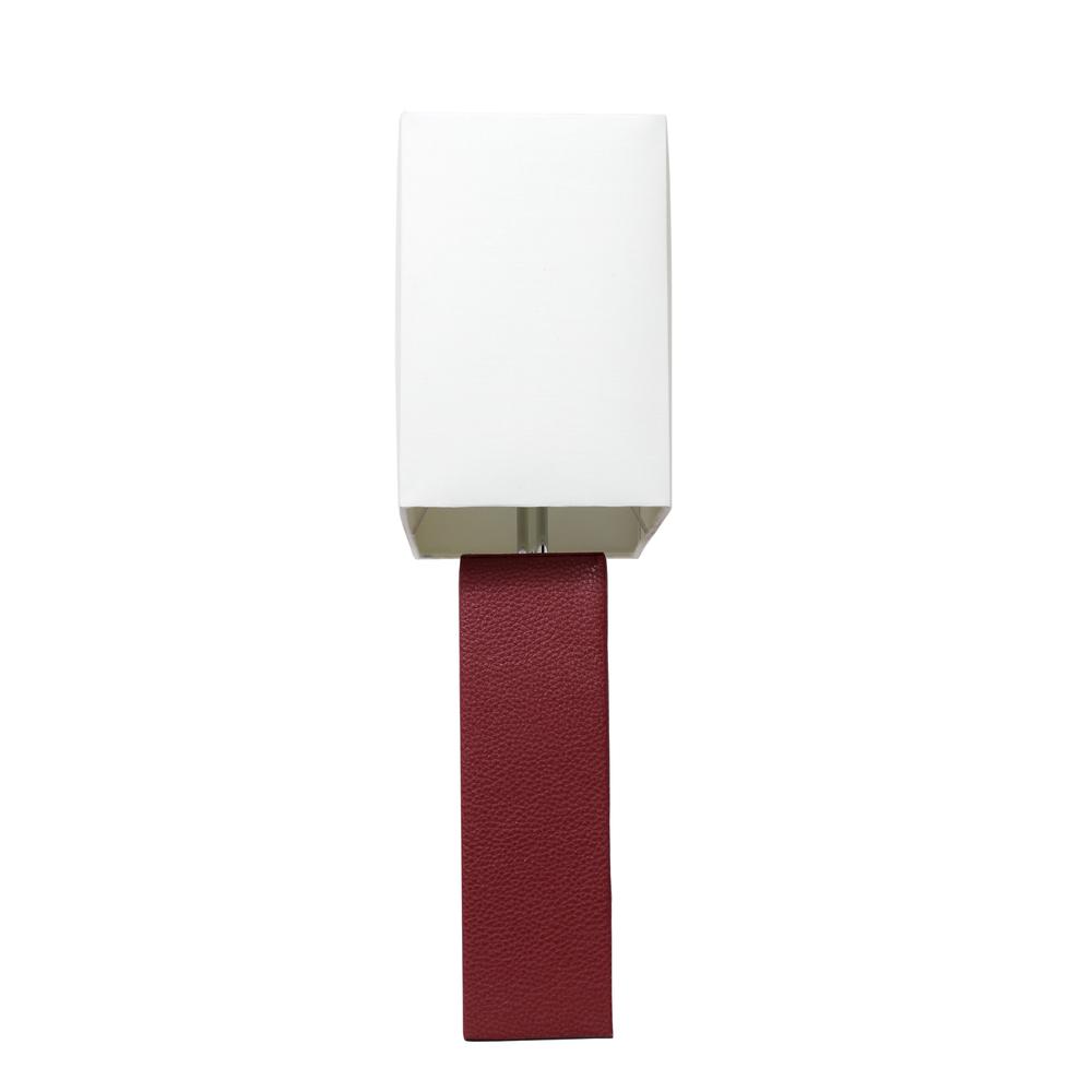 Modern Leather Table Lamp with White Fabric Shade, Red. Picture 2