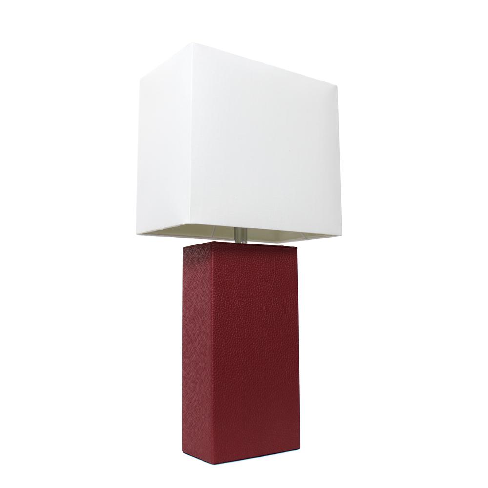 Modern Leather Table Lamp with White Fabric Shade, Red. Picture 4