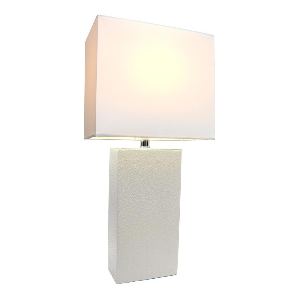 Modern Leather Table Lamp with White Fabric Shade, White. Picture 1