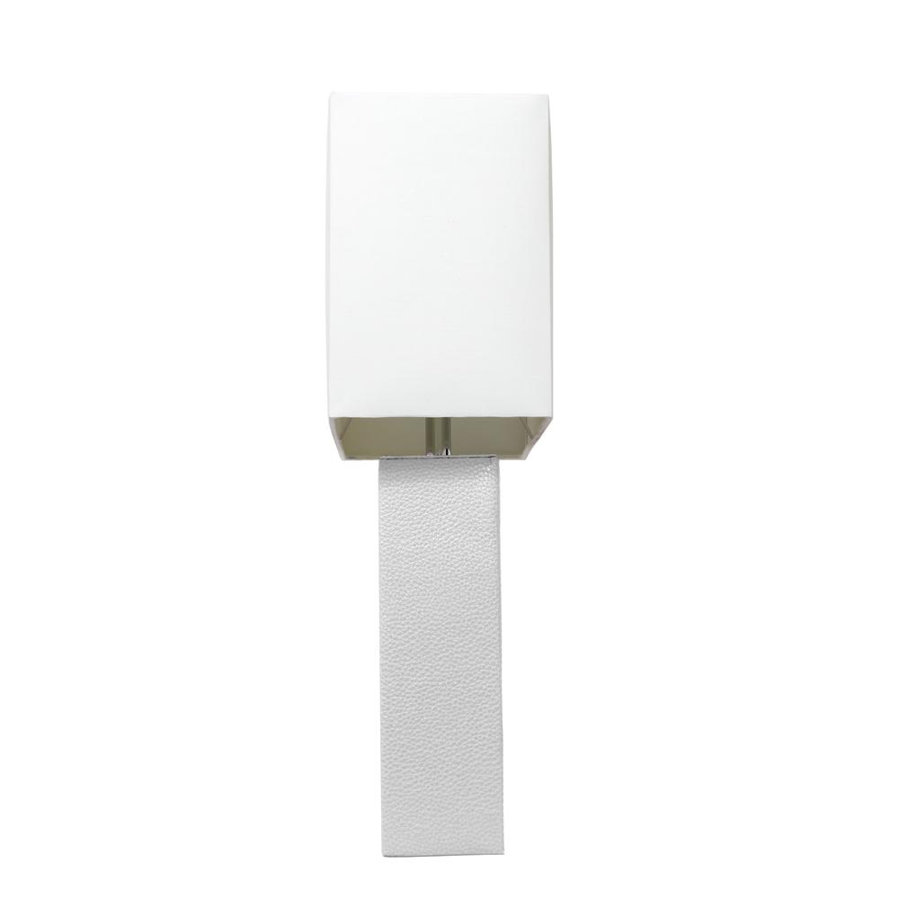 Modern Leather Table Lamp with White Fabric Shade, White. Picture 2