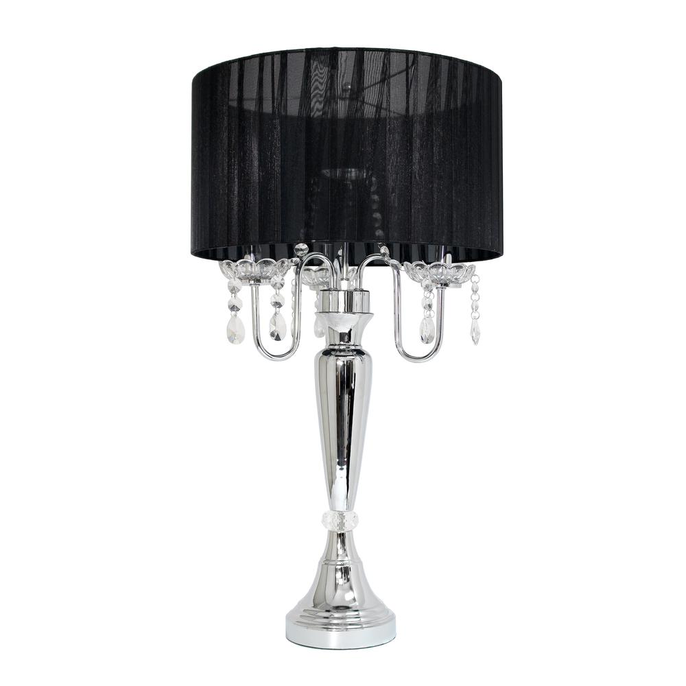 Trendy Romantic Sheer Shade Table Lamp with Hanging Crystals. Picture 1
