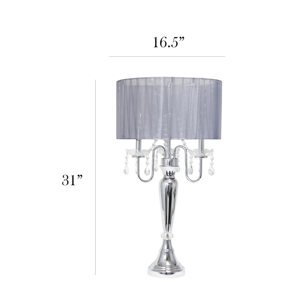 Romantic Sheer Shade Table Lamp with Hanging Crystals, Gray. Picture 6
