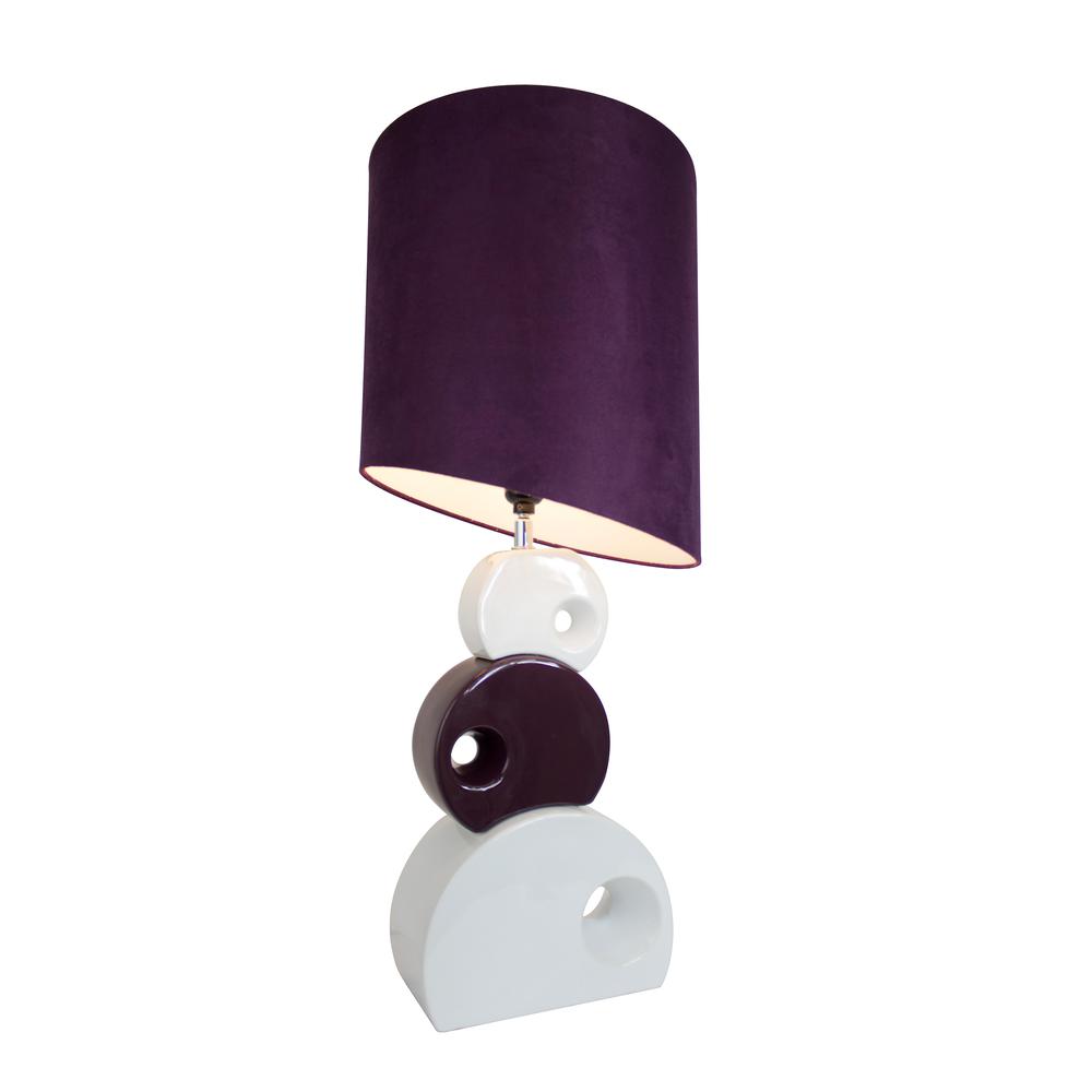 Purple and White Stacked Circle Ceramic Table Lamp with Asymmetrical Shade. Picture 1