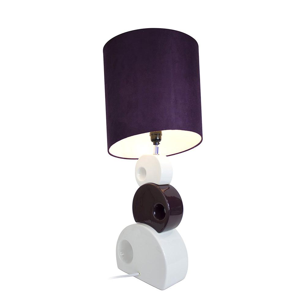 Purple and White Stacked Circle Ceramic Table Lamp with Asymmetrical Shade. Picture 2