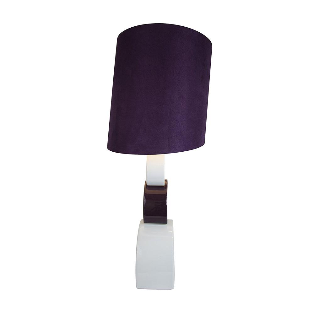 Purple and White Stacked Circle Ceramic Table Lamp with Asymmetrical Shade. Picture 3