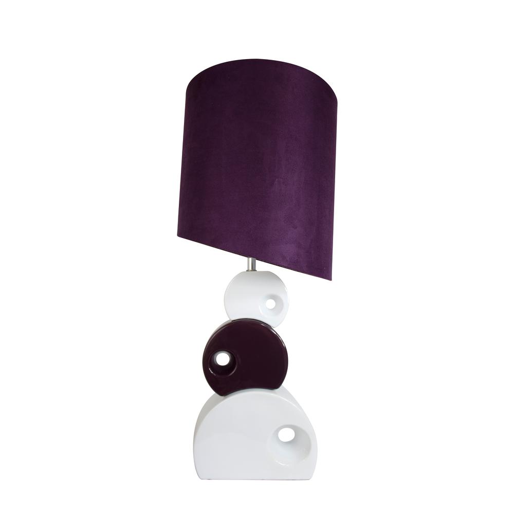 Purple and White Stacked Circle Ceramic Table Lamp with Asymmetrical Shade. Picture 5