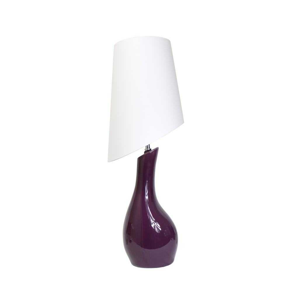 Curved Purple Ceramic Table Lamp with Asymmetrical White Shade. Picture 2