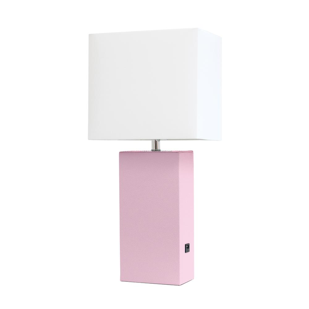 Elegant Designs Modern Leather Table Lamp with USB and White Fabric Shade, Blush Pink. Picture 4