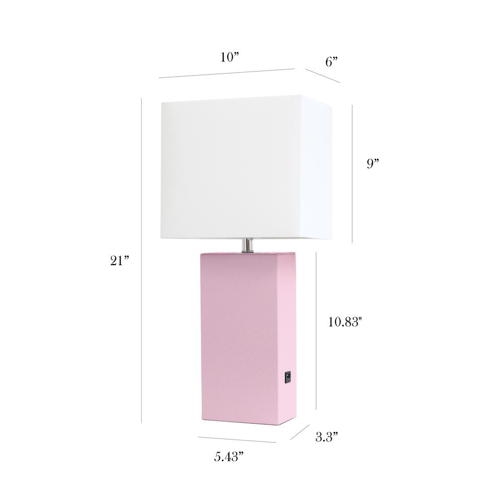 Elegant Designs Modern Leather Table Lamp with USB and White Fabric Shade, Blush Pink. Picture 5