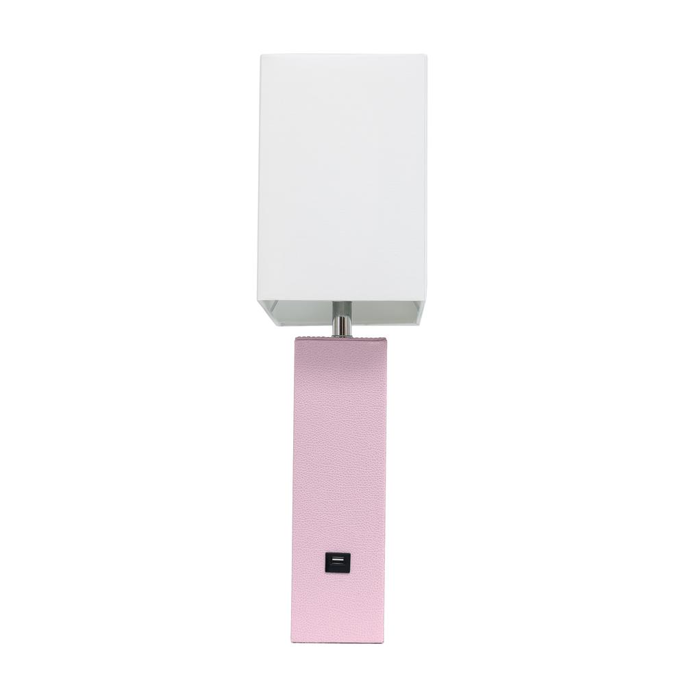 Elegant Designs Modern Leather Table Lamp with USB and White Fabric Shade, Blush Pink. Picture 7