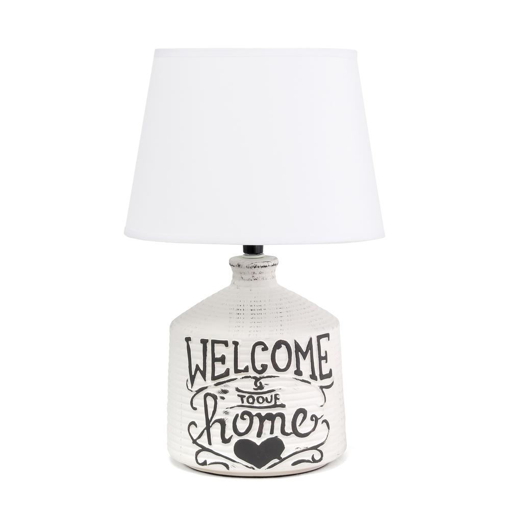 Welcome Home Rustic Ceramic Farmhouse Foyer  Table Lamp. Picture 1