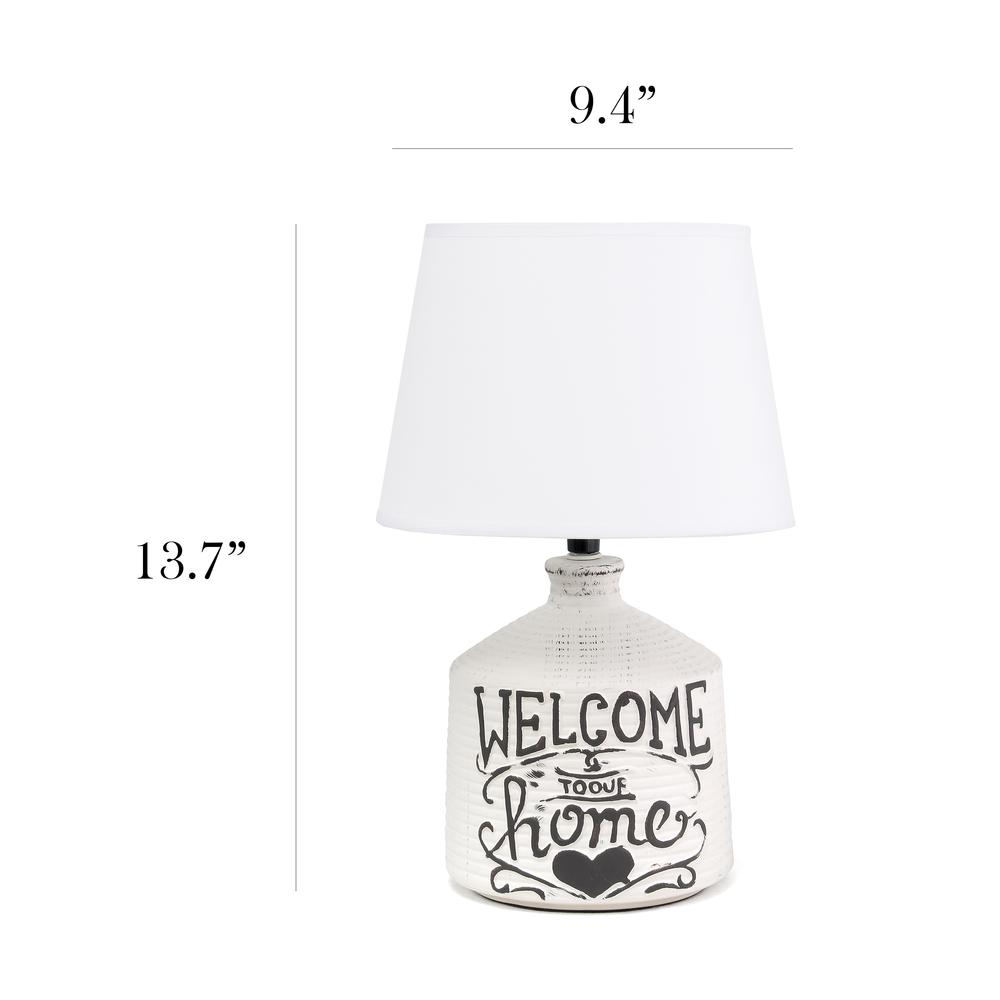 Simple Designs Welcome Home Rustic Ceramic Farmhouse Foyer Entryway Accent Table Lamp with Fabric Shade