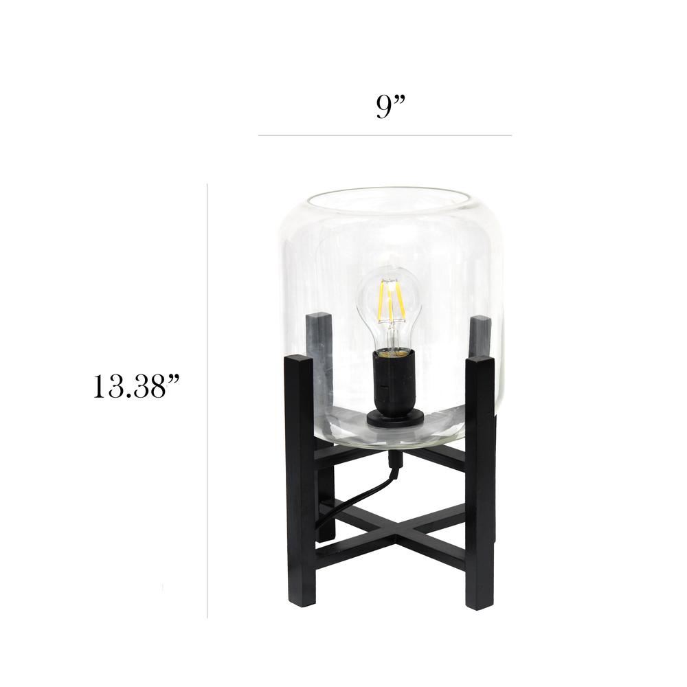 Simple Designs Black Wood Mounted Table Lamp with Clear Glass Cylinder Shade