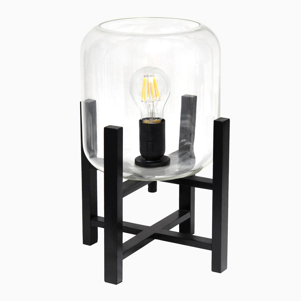 Black Wood Mounted Table Lamp with Clear Glass Cylinder Shade. Picture 5