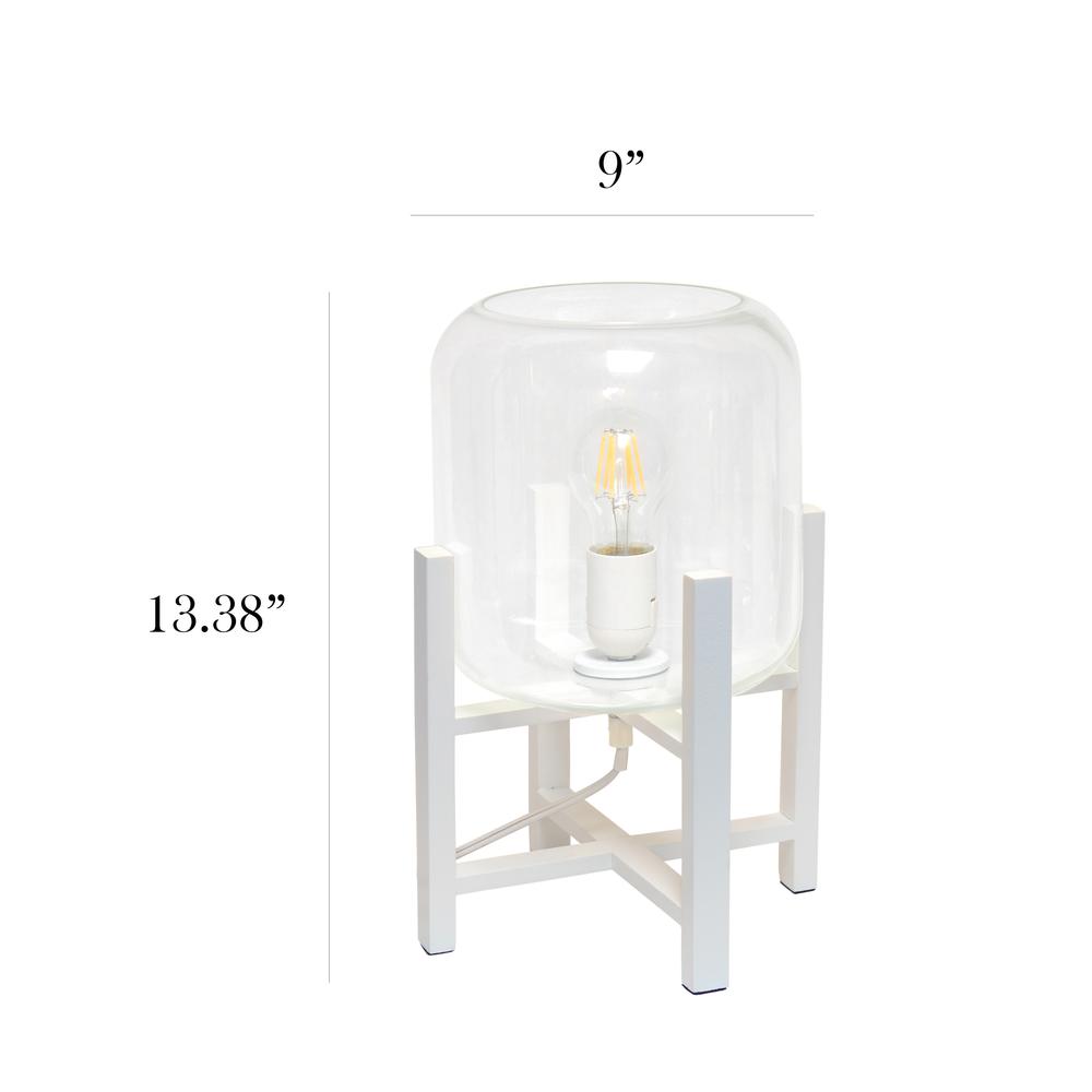 Simple Designs White Wood Mounted Table Lamp with Clear Glass Cylinder Shade