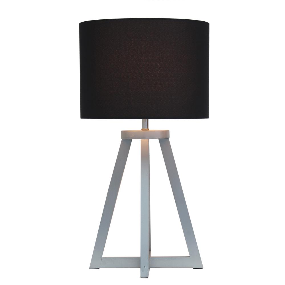 Interlocked Triangular Gray Wood Table Lamp with Black Fabric Shade. Picture 6