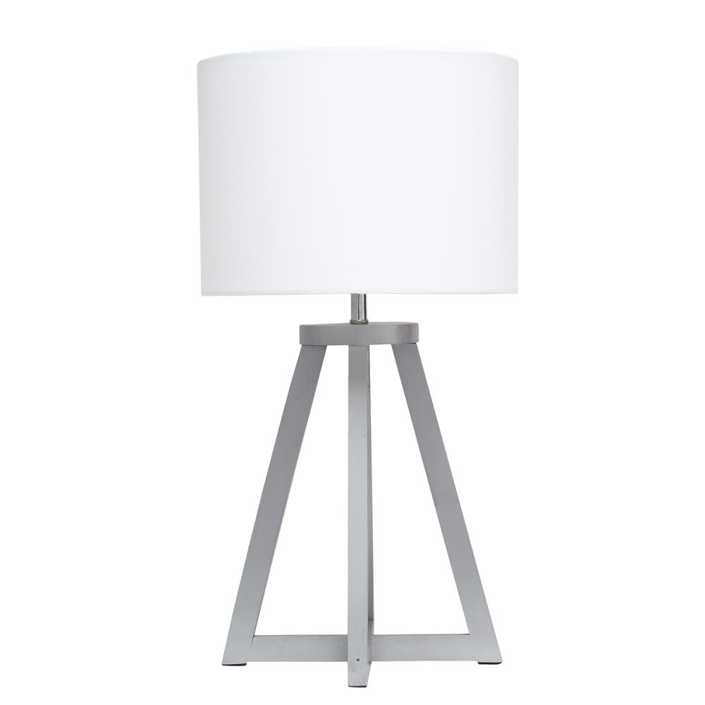 Interlocked Triangular Gray Wood Table Lamp with White Fabric Shade. Picture 5