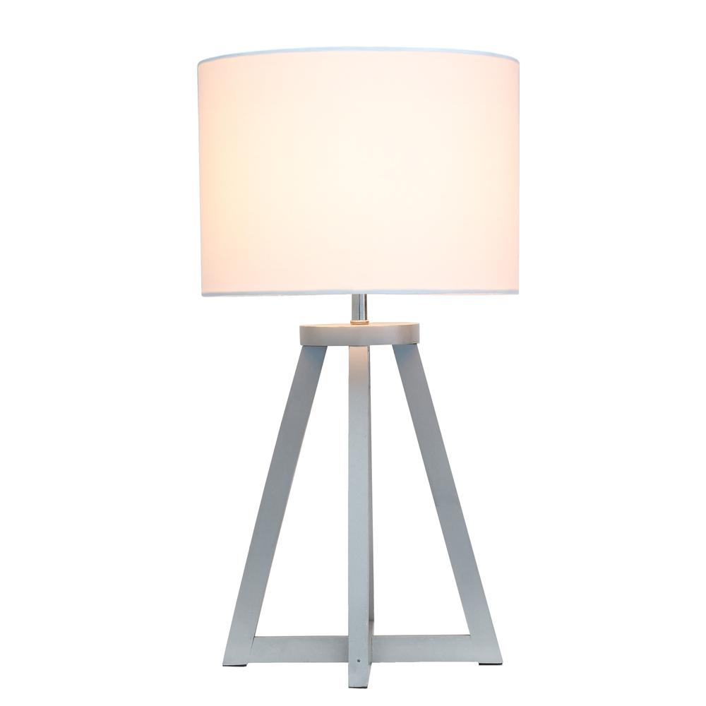 Interlocked Triangular Gray Wood Table Lamp with White Fabric Shade. Picture 6
