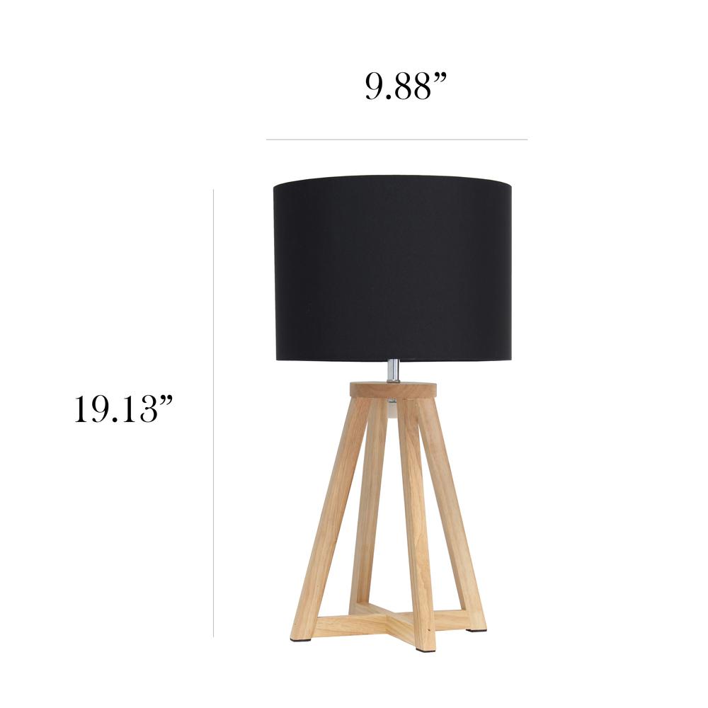 Interlocked Triangular Natural Wood Table Lamp with Black Fabric Shade. Picture 3
